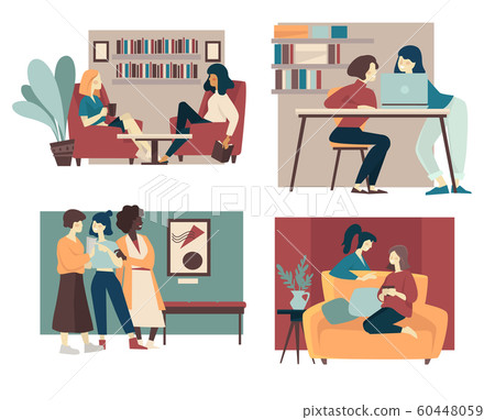 Girlfriends spending time together studying and talking Girlfriends spending time together studying and talking 60448059