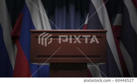 Flags of Thailand and Russia and tribune, 3D rendering Flags of Thailand and Russia and tribune, 3D rendering 60448527