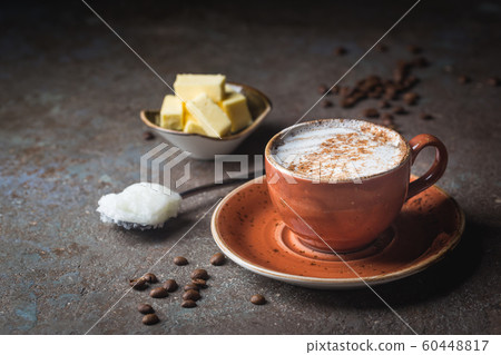 Bulletproof coffee, keto breakfast. 60448817