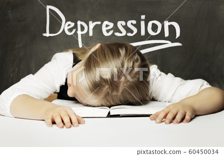 Sad Tired schoolgirl with books. Depression Sad Tired schoolgirl with books. Depression 60450034