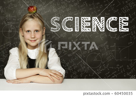 Student little girl with apple and science 60450035