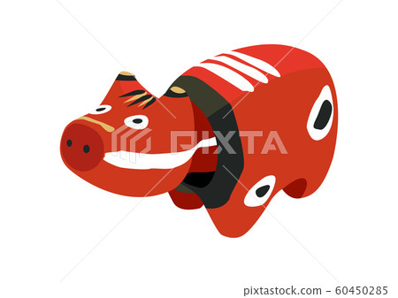 Akabeko. Illustration of a cow toy. Japanese figurine. Aizu souvenir. 60450285