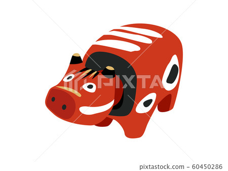 Akabeko. Illustration of a cow toy. Japanese figurine. Aizu souvenir. 60450286