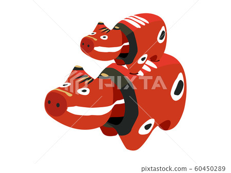 Akabeko. Illustration of a cow toy. Japanese figurine. Aizu souvenir. 60450289