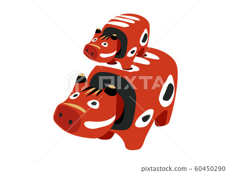 Akabeko. Illustration of a cow toy. Japanese figurine. Aizu souvenir. 60450290