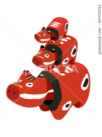 Akabeko. Illustration of a cow toy. Japanese figurine. Aizu souvenir. 60450291