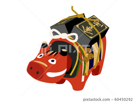 赤別子母牛玩具的例證。日本小雕像。會津紀念品。 60450292