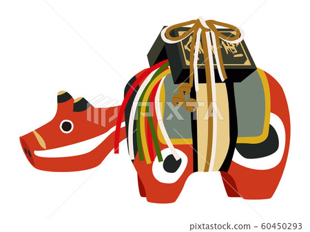 Akabeko. Illustration of a cow toy. Japanese figurine. Aizu souvenir. 60450293
