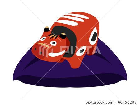 Akabeko. Illustration of a cow toy. Japanese figurine. Aizu souvenir. 60450295