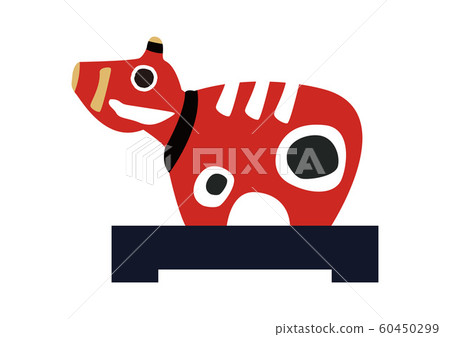 Akabeko. Illustration of a cow toy. Japanese figurine. Aizu souvenir. 60450299