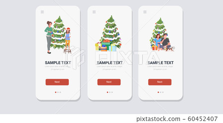 set mix race people celebrating merry christmas happy new year winter holidays concept smartphone screens collection online mobile app full length horizontal set mix race people celebrating merry christmas happy new year winter holidays concept smartphone screens collection online mobile app full length horizontal 60452407
