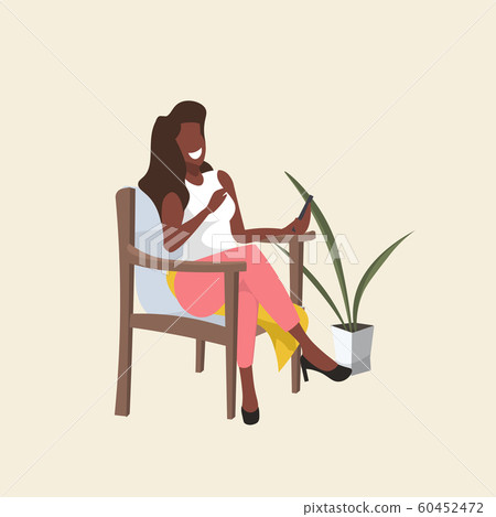 happy woman sitting on armchair african... - Stock Illustration ...