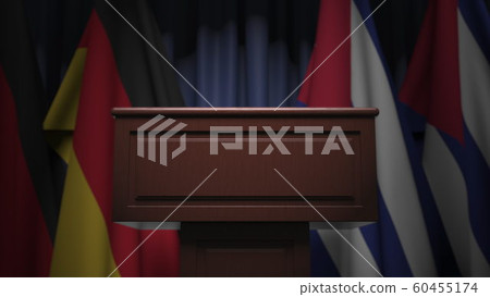 Flags of Cuba and Germany and tribune, 3D rendering 60455174