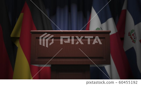 Flags of the Dominican Republic and Germany at international meeting, 3D rendering 60455192