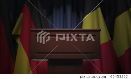 Flags of Belgium and Germany and tribune, 3D rendering Flags of Belgium and Germany and tribune, 3D rendering 60455222