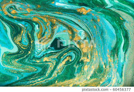 Blue, green and gold glitter pattern. Golden powder liquid texture. Blue, green and gold glitter pattern. Golden powder liquid texture. 60456377