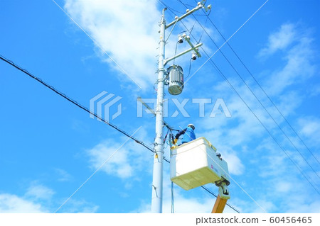 Utility pole construction Electric construction restoration work Workers 60456465