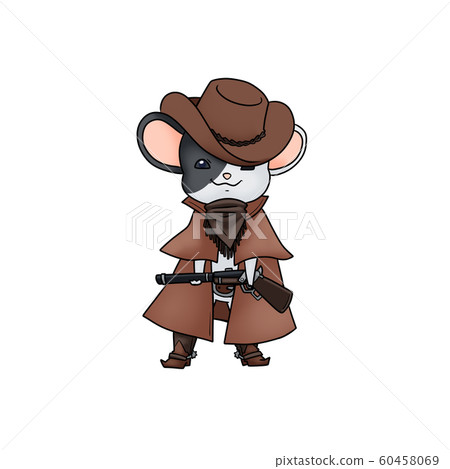 獵人拿著大槍！黑色和白色微笑鼠標（牛仔帽） 60458069