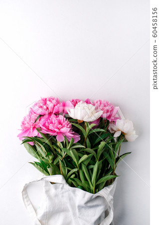 Creative layout made with pink and white peonies 60458156