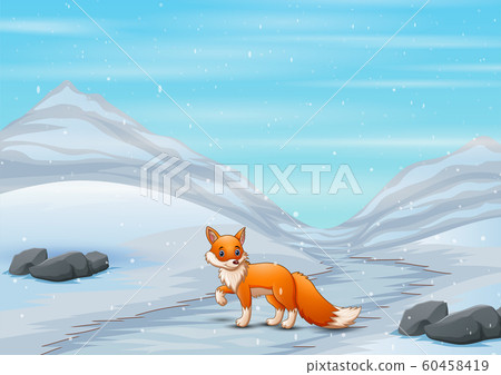 Fox cartoon in winter hunting a prey 60458419