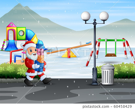 A santa claus holding boxes gift for children 60458429