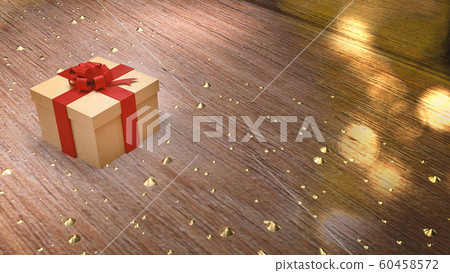 The gift box  on. Wood table 3d rendering for holiday content. 60458572