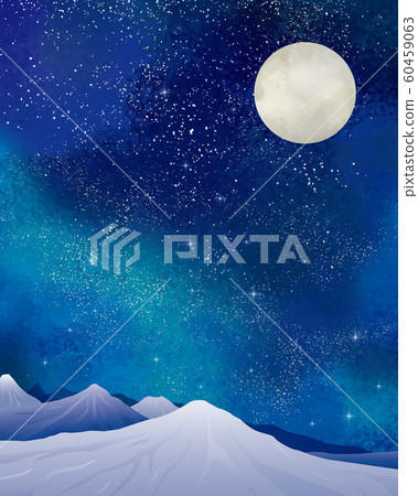 Winter scenery: watercolor winter scenery, mountains, snow, snowy mountains, starry night sky, glittering milky way 60459063