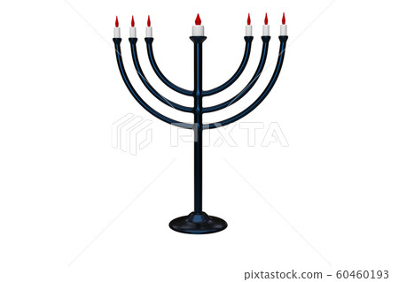 Dark Blue hanukkah menorah with burning candles on white background. 3d rendering. Dark Blue hanukkah menorah with burning candles on white background. 3d rendering. 60460193