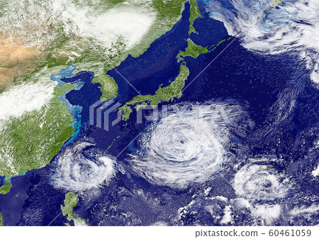 Multiple typhoons around the earth Japan 60461059