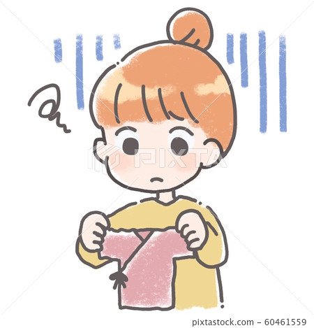Mother disappointed with baby clothes illustration 60461559