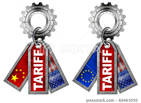 USA China and Europe Union trade war Concept - Metal tariff labels USA China and Europe Union trade war Concept - Metal tariff labels 60463050