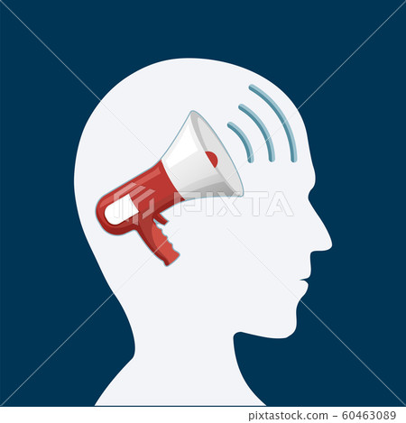 Human head with a megaphone inside. 60463089