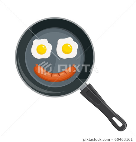 Grilled egg and sausage at frying pan. Grilled egg and sausage at frying pan. 60463161