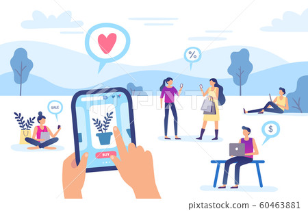 Online buying. Internet shop, smartphone security transfer payment and web shopping pay vector illustration Online buying. Internet shop, smartphone security transfer payment and web shopping pay vector illustration 60463881