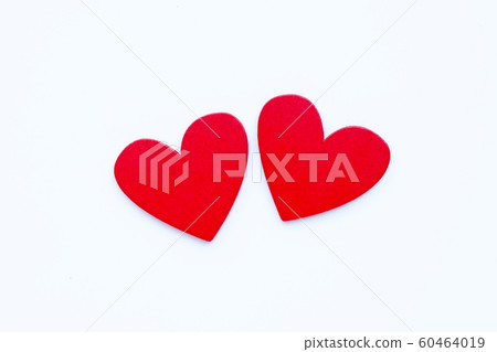 Red wooden hearts on white, Valentines day Red wooden hearts on white, Valentines day 60464019