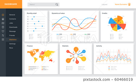Graphs dashboard. Infographic data chart, web site admin panel and finance charts vector template Graphs dashboard. Infographic data chart, web site admin panel and finance charts vector template 60466019