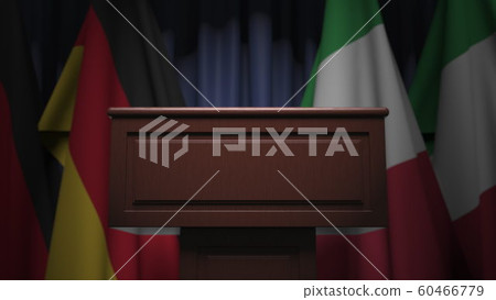 Flags of Italy and Germany at international meeting, 3D rendering Flags of Italy and Germany at international meeting, 3D rendering 60466779