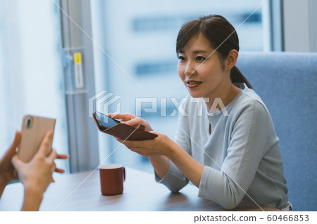 30多歲的女性與智能手機擺弄 60466853