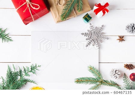 Beautiful Christmas composition on wooden white 60467135