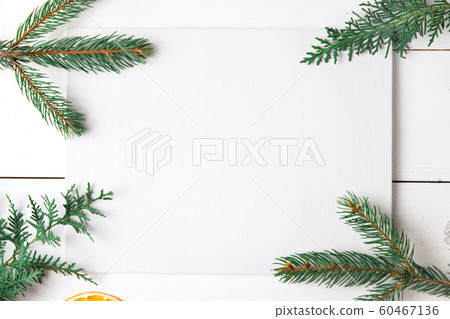 Beautiful Christmas composition on wooden white 60467136