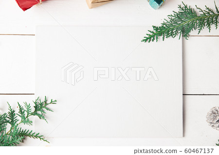 Beautiful Christmas composition on wooden white 60467137