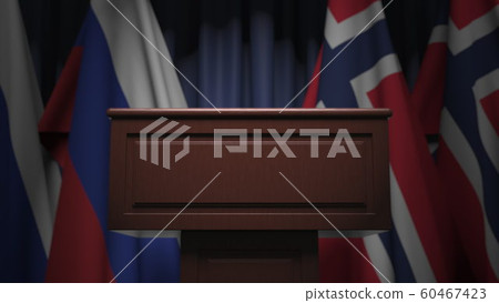 Flags of Norway and Russia at international meeting, 3D rendering Flags of Norway and Russia at international meeting, 3D rendering 60467423