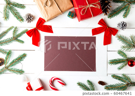 Beautiful Christmas composition on wooden white 60467641