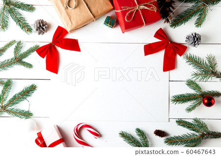 Beautiful Christmas composition on wooden white Beautiful Christmas composition on wooden white 60467643