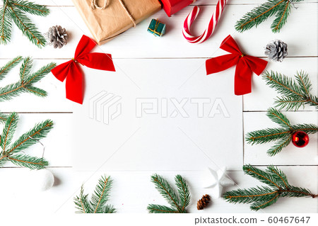 Beautiful Christmas composition on wooden white 60467647