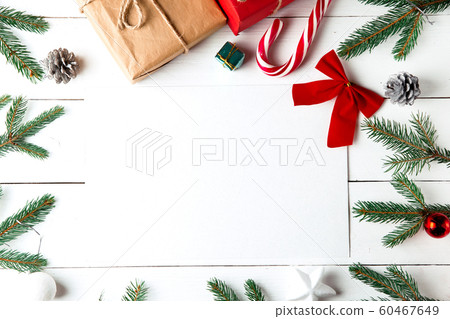 Beautiful Christmas composition on wooden white Beautiful Christmas composition on wooden white 60467649