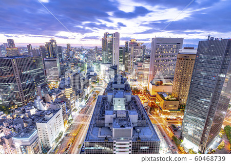 Osaka cityscape evening view towards Nishi Umeda Osaka cityscape evening view towards Nishi Umeda 60468739