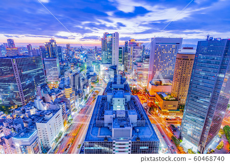 Osaka cityscape evening view towards Nishi Umeda Osaka cityscape evening view towards Nishi Umeda 60468740