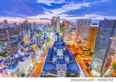 Osaka cityscape evening view towards Nishi Umeda Osaka cityscape evening view towards Nishi Umeda 60468742