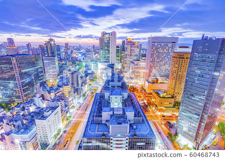 Osaka cityscape evening view towards Nishi Umeda Osaka cityscape evening view towards Nishi Umeda 60468743